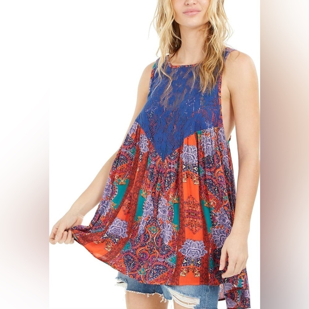 Free people Women's Count Me in Trapeze Tank Top, Blue Size S